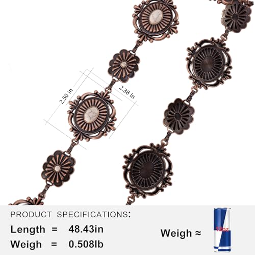 Montana West Rustic Couture's Turquoise Western Concho Chain Belt for Women | Large Western Cowgirl Metal Adjustable Boho Body Chain Belt for Dresses Jeans Country Concert - color: Angel White Smoke