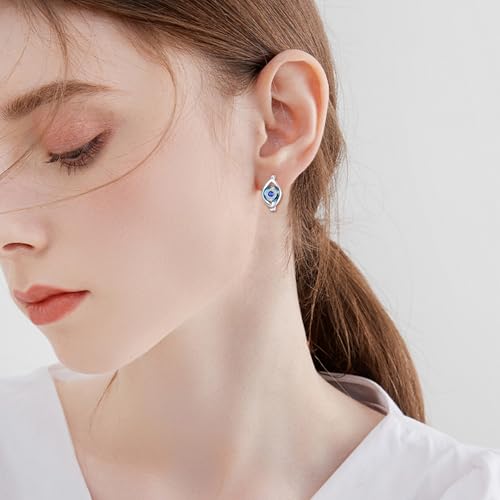 Blue Evil Eye/Celtic/Owl/Moonstone/Paw Print/Cubic Zirconia Hoop Earrings for Women 925 Sterling Silver Women Earrings Jewelry - style: eye A