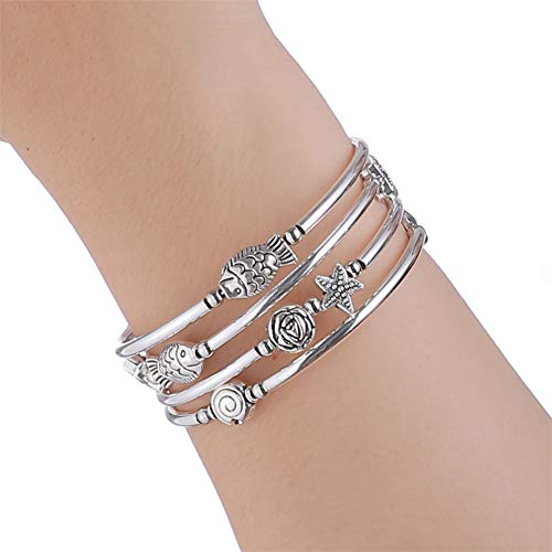 BULINLIN Layered Wrap Bangle Turquoise Bracelet - Bead Bracelet with Natural Agate Stone, Gifts For Women - color: 05-Metal