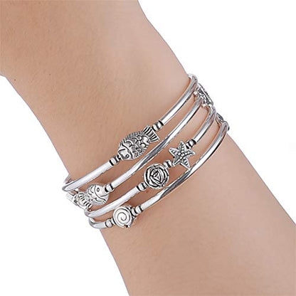 BULINLIN Layered Wrap Bangle Turquoise Bracelet - Bead Bracelet with Natural Agate Stone, Gifts For Women - color: 05-Metal