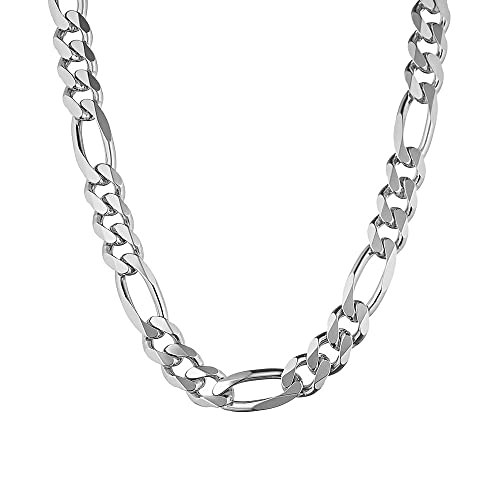 Savlano 925 Sterling Silver 10.5mm Italian Solid Figaro Link Chain Necklace with Gift Box for Men & Women - Made in Italy