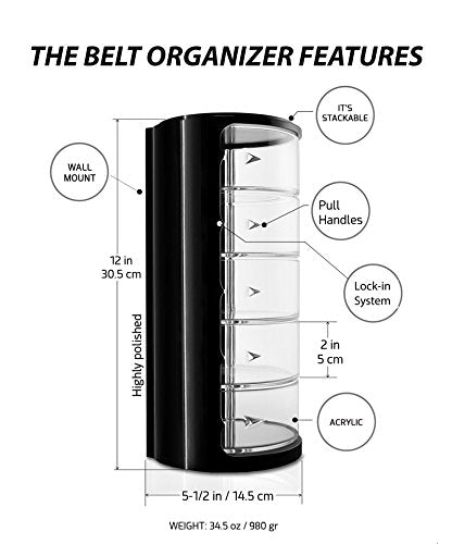 Acrylic Belt Organizer & Holder for Closet, Storage & Container | Rotating Drawers, Wall Mounted, Stackable, Watch Case, Jewelry Display, Makeup, Mens, Womens, Rack, Box