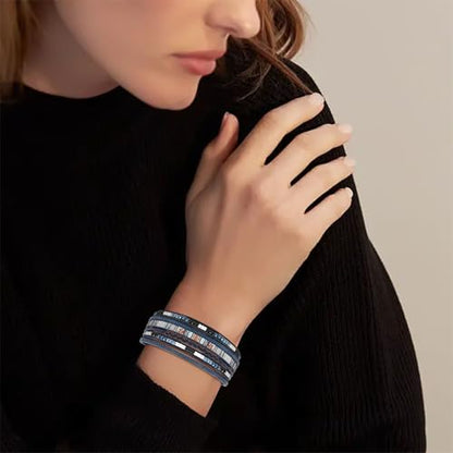 VIBILIA Boho Leather Wrap Bracelets for Women Multi-Layer Bracelets | With Strong Clasp Jewelry for Women - color: 03-BohoBraid-RoyalBlue