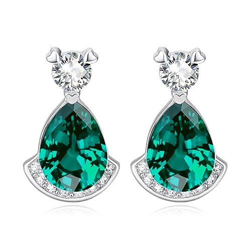 Birthstone Teardrop Crystal Stud Earrings for Women 925 Sterling Silver Solitaire Studs Halo Earrings for Birthday Gifts Teardrop Earrings for women - style: E May