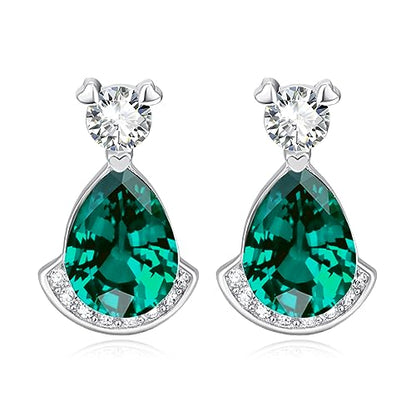 Birthstone Teardrop Crystal Stud Earrings for Women 925 Sterling Silver Solitaire Studs Halo Earrings for Birthday Gifts Teardrop Earrings for women - style: E May