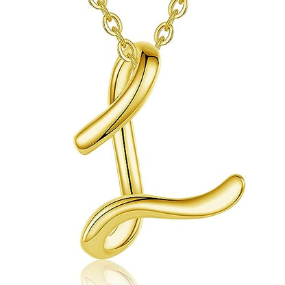 EUDORA Sterling Silver Initial Necklaces for Women, Classic 26 Letter Neckless Gifts for Girls, Sister, Mother Daughter, 18 inch Chain - style: L-Gold
