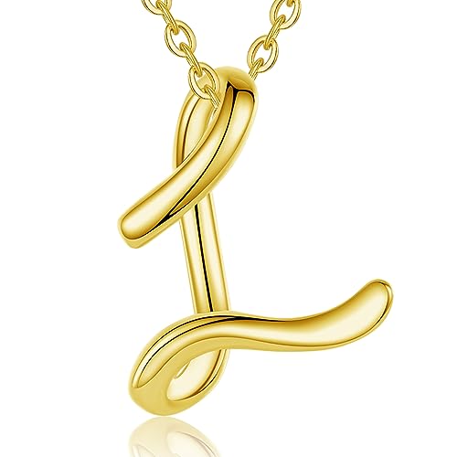 EUDORA Sterling Silver Initial Necklaces for Women, Classic 26 Letter Neckless Gifts for Girls, Sister, Mother Daughter, 18 inch Chain - style: L-Gold