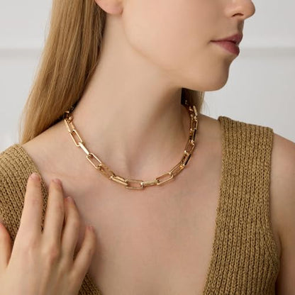 COBI Paperclip Chain Necklace for Women,Beaded Necklace,18K Gold /925 Sterling Silver Plated,Chunky Link Chain Necklace for Daily Wear,Ideal Gift for Her 17" - style: Paperclip-Gold