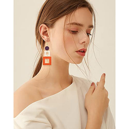KINIVA Leather Dangle Earrings for Women Trendy, Lightweight Leaf Circle Lightning Earrings Drop, Jewelry Gifts for Women - color: 38 Purple White Orange