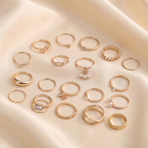 42-Piece Gold Tone Stackable Ring Set for Women, Boho Minimalist Stacking Rings with Crystal & Heart Accents, Adjustable Open Band Jewelry for Daily Wear - style: TZJ-003351-01