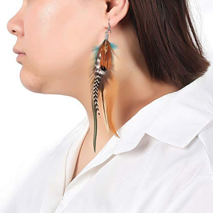 lureme Bohemian Multicolor Pheasant Feathers Dangle Earrings Handmade Natural Feather Earrings (er006314) - style: Style D
