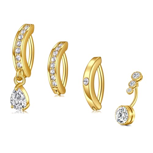 Briana Williams Belly Button Ring Belly Rings Belly Button Piercing Gold Belly Button Ring for Women Clicker Belly Ring Belly Piercing Stainless Steel 14g 10mm Blley Navel Rings Piercing Jewelry - color: D3 -4pcs, gold
