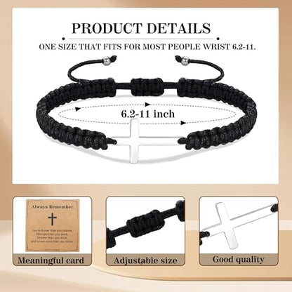 Initial Bracelets for Women Teen Girls Handmade Rope Braided Bracelet for Men Jewelry Birthday Graduation Mother's Day Gifts for Mom Wife Girlfriend Her Friends - style: 9 white-silver cross
