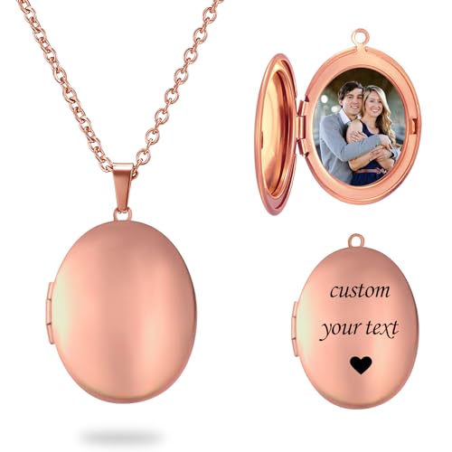 PHOCKSIN Personalized Locket Necklace for Women Photo Necklace with Customized Picture Birth Flower Birthstone Customizable Birthday Gifts - color: #13-Oval Rose Gold