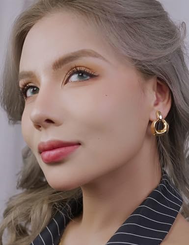 FAN&LOUIS Gold Plated Clip On Earrings for Women, 14K Gold Drop Dangle Hypoallergenic Lightweight Clip-On Earrings for Non-Pierced Ears - style: Gold