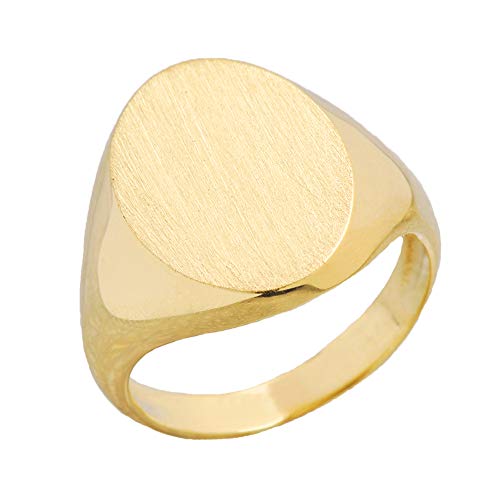 Men's Bold 10k Yellow Gold Engravable 10mm Oval Top Signet Ring (Size 7.5)