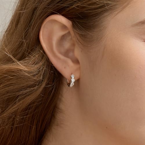ARSIS Bubble Huggie Hoop Earrings for Women with Cubic Zirconia, Platinum/18K Gold Plated Bezel Hoop Earrings with Opal, Hypoallergenic Lightweight Jewelry, Clear/Ruby/Emerald Green/Aqua/Sapphire/Pink - color: Crystal Clear-Silver