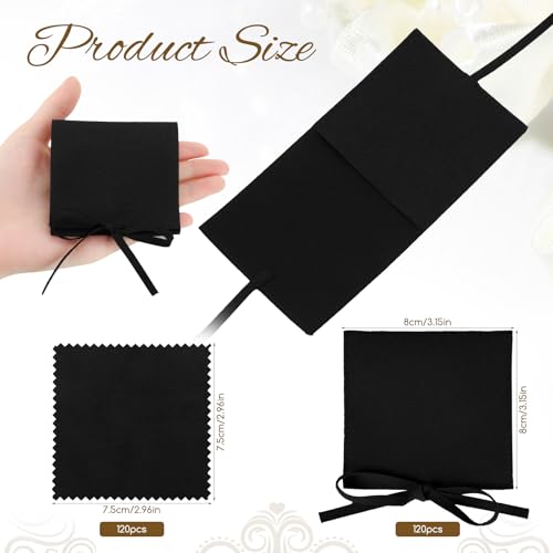 120 Pcs Microfiber Jewelry Pouch 8 x 8cm Jewelry Packaging Bag Gift Bow Tie Bracelet with Cleaning Cloth(Black) - color: Black