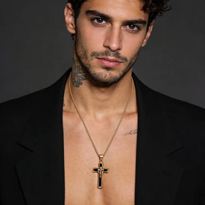 Men's Cross Necklace 316L Stainless Steel Large Heavy Cross Pendant for Men Polished Jewelry Rolo Chain with 22'' 24'' 26'' - color: G-Black and Gold-Tone, size: 24 inch
