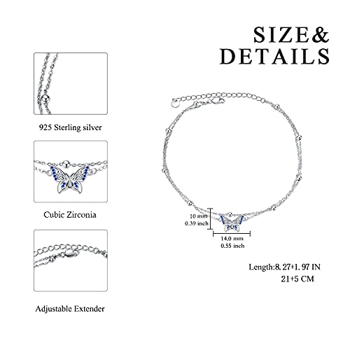 POPLYKE 925 Sterling Silver Double Layered Chain Evil Eye Daisy Sunflower Butterfly Anklets for Women Holiday Beach Crystal Ankle Bracelet Dainty Evil Eye Jewelry - style: Butterfly Anklet