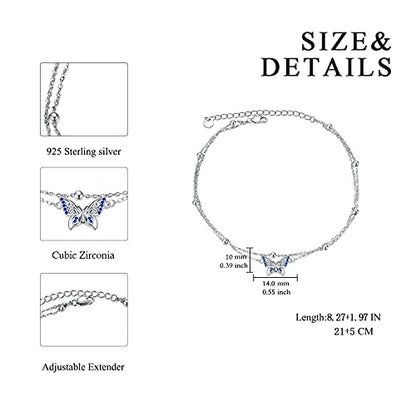 POPLYKE 925 Sterling Silver Double Layered Chain Evil Eye Daisy Sunflower Butterfly Anklets for Women Holiday Beach Crystal Ankle Bracelet Dainty Evil Eye Jewelry - style: Butterfly Anklet