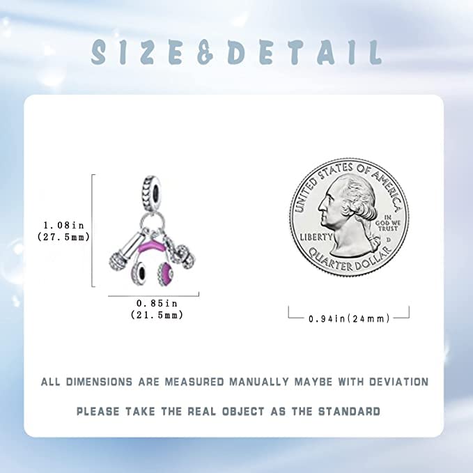 LNQOBU 925 Sterling Silver Charms for Bracelets Dangle Pendant fit Pandora Bracelets or Necklaces Jewelry Woman Gift Beads Charm (With one Spacer Beads) - style: C-Music Three Piece Pendant Charm
