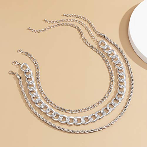 Aimimier 3Pcs Punk Cuban Link Chain Choker Necklace Twist Rope Necklace Chunky Figaro Chain Prom Party Festival Accessory for Women - color: Silver
