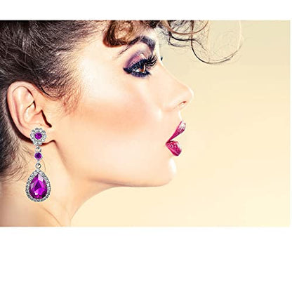 Gorgeous Austrian Crystal Rhinestone Wedding Bridal Teardrop Drop Dangle Earrings - color: Rose Red