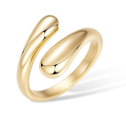 Non Tarnish Gold Chunky Rings for Women, 14K Gold Plated Statement Dome Rings Stacking Silver, Adjustable Mens Eternity Wedding Band Mixed Metal Jewelry Size 3-13 - color: Gold, size: 3, style: Open Twist Band