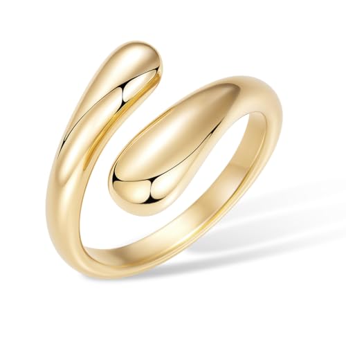 Non Tarnish Gold Chunky Rings for Women, 14K Gold Plated Statement Dome Rings Stacking Silver, Adjustable Mens Eternity Wedding Band Mixed Metal Jewelry Size 3-13 - color: Gold, size: 4, style: Open Twist Band