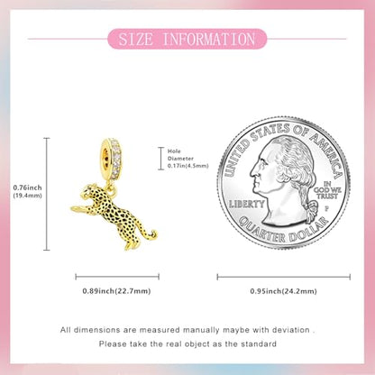 925 Sterling Silver Bead Charm for Pandora Bracelets and Necklaces,Pink Bow Cherry Butterfly Blue Ocean Pendant Bead Charms Jewelry Present Valentines Gifts for Wife/Girlfriend Women - style: Golden Cheetah Charms