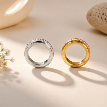 Spinning Fidget Rings for Women, Ultra Quiet Rhinestone Spinner Ring for Stress and Anxiety Relief, Everyday Matching Couple Rings, 2Pcs Gold and Silver Hypoallergenic 304 Stainless Steel, Size 8