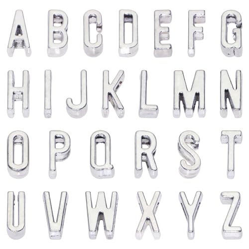 Alphabet Slide Letter Charms Initial A-Z Alphabet Beads for Flat Leather Bracelet Wristbands Necklace Pendant Keychain Mother’s Day Graduation Wedding Jewelry Making, 156PCS - color: Antique Silver