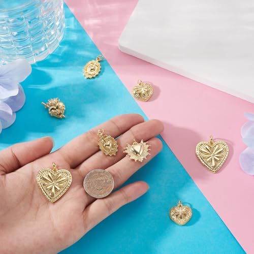 Cheriswelry 18K Gold Plated Heart Pendants Golden Heart Dangle Earring Charms Necklace Pendants Bracelet Keychain Charm Mini Hang Ornament for DIY Craft Jewelry Making - color: 18K Gold Plated C