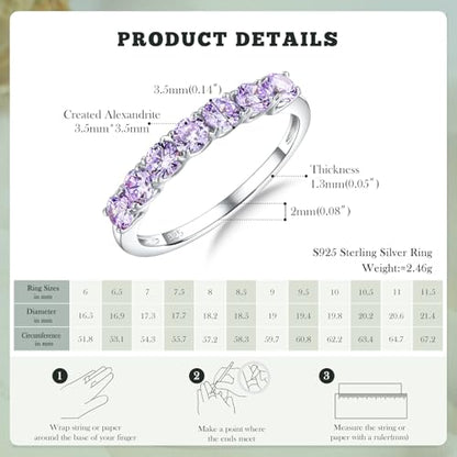 3.5mm Stackable Rings S925 Sterling Silver Created Birthstone & Cubic Zirconia Ring for Women Wedding Bands Anniversary Birthday Jewelry Size 6 to 10(with Box) - color: 06-Created Alexandrite-Jun