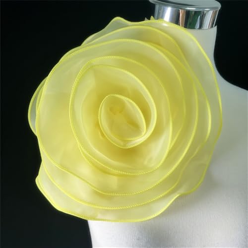 10inch Extra Large Flower Brooch Pin for Women Fashion Dainty Organza Satin Fabric Big Camellia Brooches Lapel Pins Wedding Dance Party Dress Accessories Exaggerated Jewelry Gift - color: 10 inch Yellow