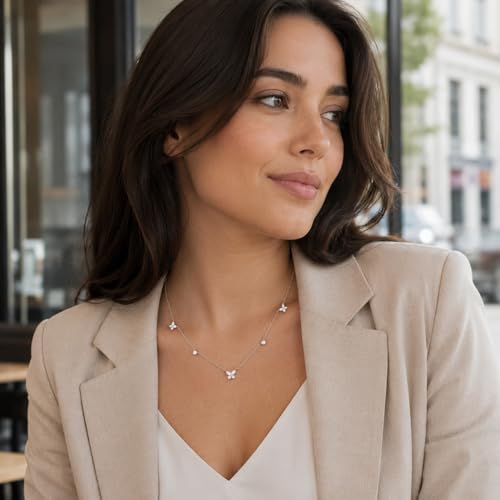 Dainty Silver Gold Necklaces for Women Cute Station Choker Simulated Diamond Necklace Simple Layering CZ Necklace Trendy Jewelry Gifts - color: Silver, style: Butterfly