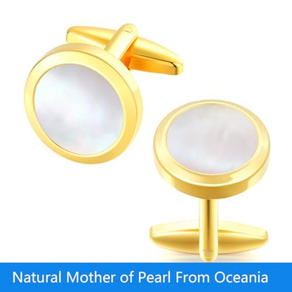 Mens Cufflinks and Tuxedo Shirt Studs Set with Gift Box - color: Gold/Fritillaria