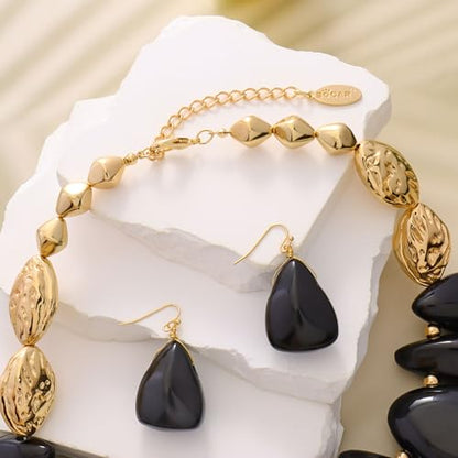 Bocar Chunky Beaded Necklace - color: Black-Set
