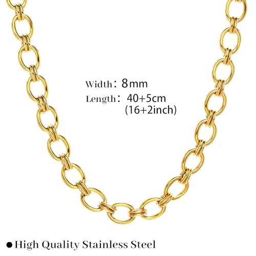 FEEL STYLE Chunky Gold Necklace for Women - 14K Gold Plated 10mm/14mm Cuban Link Chain & 8mm O-Link Chunky Necklace Fashion Jewelry Adjustable - color: Gold Chain, style: 8MM O-Chain
