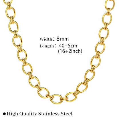 FEEL STYLE Chunky Gold Necklace for Women - 14K Gold Plated 10mm/14mm Cuban Link Chain & 8mm O-Link Chunky Necklace Fashion Jewelry Adjustable - color: Gold Chain, style: 8MM O-Chain