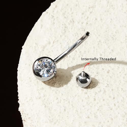 1PC/2PC/3PC G23 Titanium Belly Button Rings 14G 1.6MM Round Cubic Zirconia Belly Rings 6 Sizes of Length to Choose Navel Barbell Belly Piercing Jewelry for Women Men - color: Silver