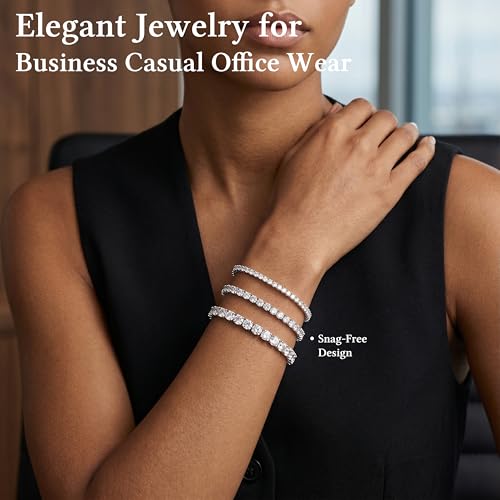 925 Sterling Silver Bracelets for Women Stack, Trendy Tennis Bangle Cuff Jewelry Set 14K Gold Plated, Adjustable Bracelet Set for Wrist Essentials, Women Fashion Watch Band Acecessories - style: Bracelet_3pcs(Silver Tennis Set)