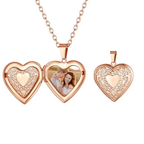FindChic Locket Necklace for Women Custom Photo Memorial Gifts 4 Colors | Silver/Black/Rose Gold/Gold Plated Personalized for Loved Ones, Birthday Valentine's Day Keepsake - style: 13. Heart Pattern (DIY)-Rose Gold
