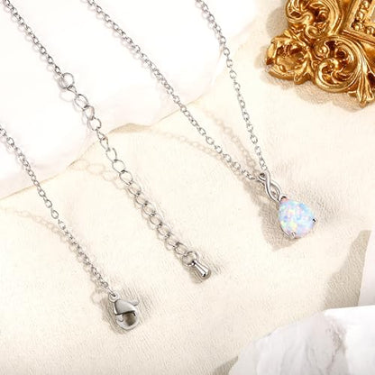 VOLUKA Created Opal/Amethyst/Mystic Topaz Pendant Necklace for Women,18K White/Rose Gold Plated Chain Wedding Engagement Jewelry Gift - color: A-Teardrop necklace-white gold plated