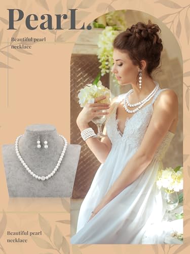 BBTO 8 Pcs Pearl Necklace and Earring Set for Women Faux Pearl Bracelet Costume Jewelry Set for Wedding Bridal Shower Party - style: Retro Style