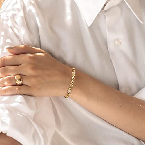 LOYATA Chain Bracelet Gold Link 14K Gold Plated Dainty Pearl Bracelet Simple Jewelry Gift for Women - style: Cubic Zirconia 1