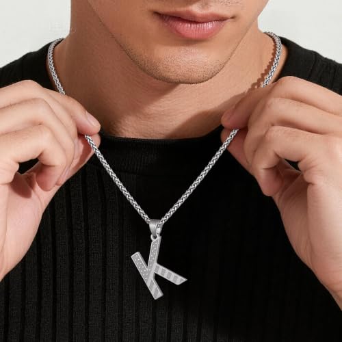 Initial Necklace for Men Stainless Steel Pendent Chain Personalized A-Z Letter Necklaces Black/Gold/Silver Christmas Jewelry Gifts - color: Silver, style: Initial-O