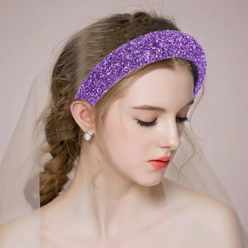 Purple Padded Headband Wide,Fashion Diamond Hairband | Headbands for Women,Dressy,Handmade,Glitter,Trendy Styles,Sparkly,Fancy,Comfort,Prom,Party,Head Accessories