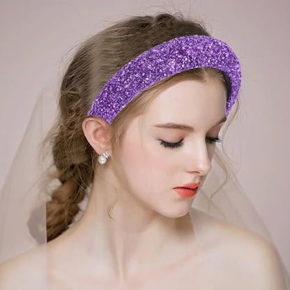 Purple Padded Headband Wide,Fashion Diamond Hairband | Headbands for Women,Dressy,Handmade,Glitter,Trendy Styles,Sparkly,Fancy,Comfort,Prom,Party,Head Accessories